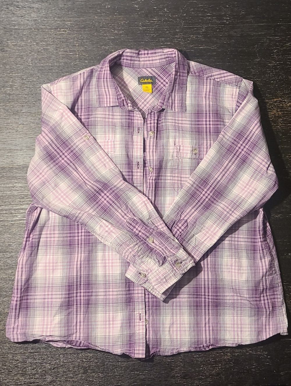Cabela’s Women’s 2XL Plaid Button Down Shirt Purple White Long Sleeve Outdoor